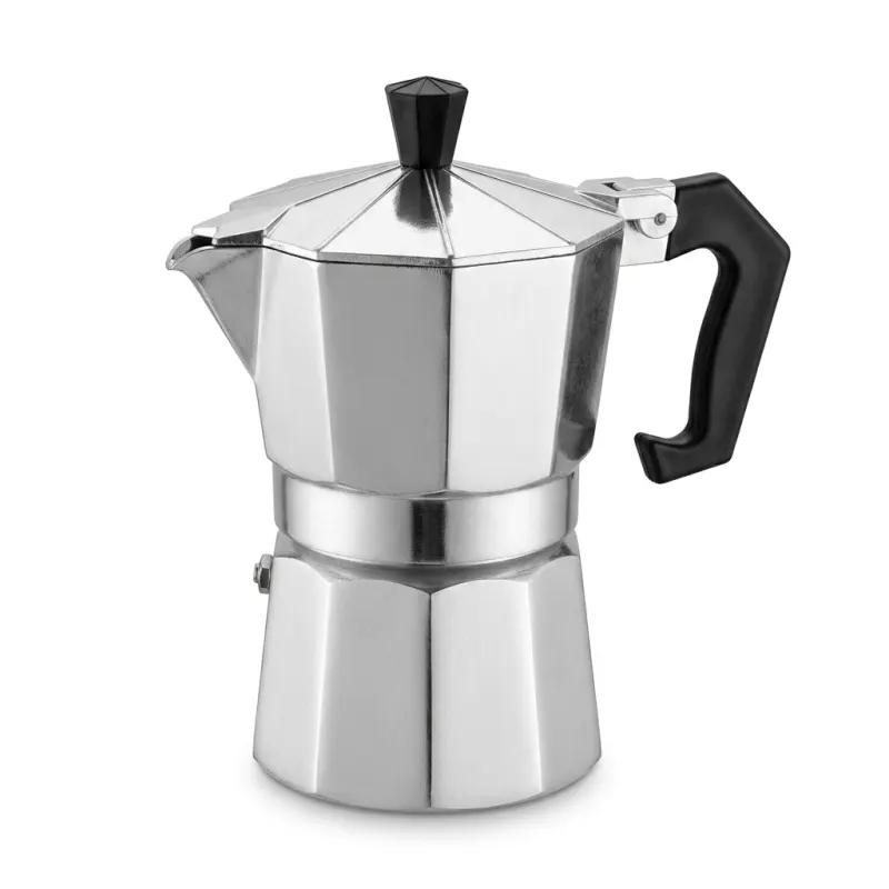 The output: the same moka pot as an Amazon main image, centered on pure white
